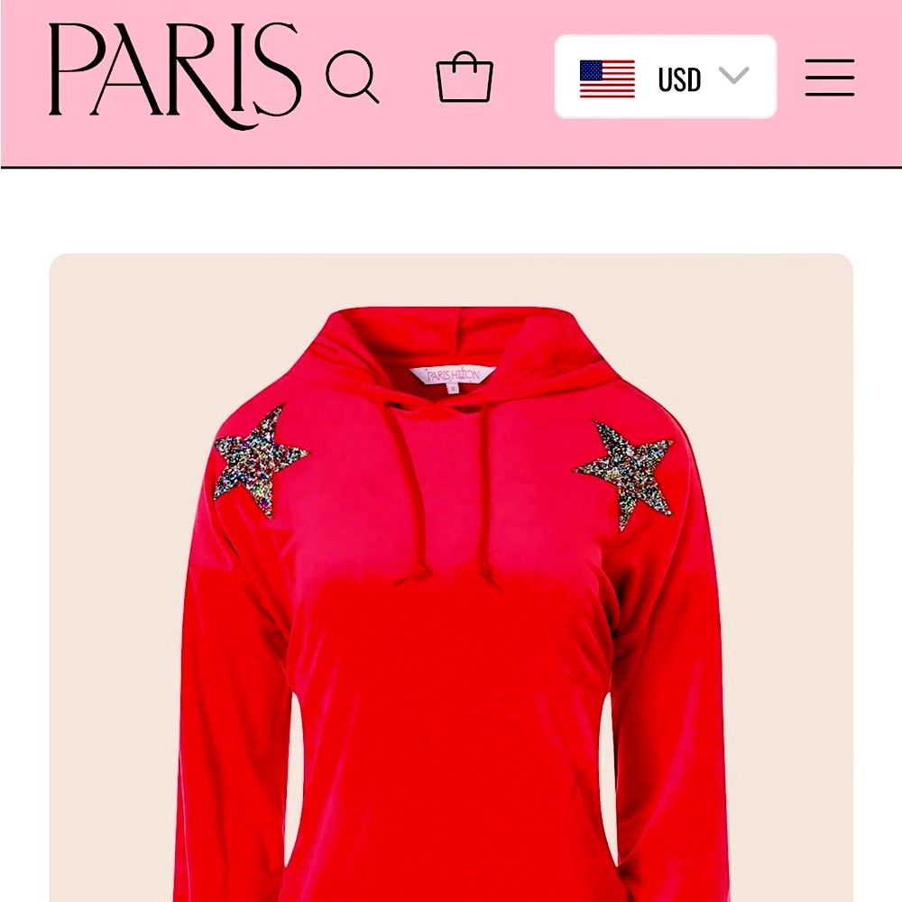 New! Paris Hilton Hollywood star hoodie-red (large)